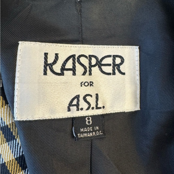 Vintage Kasper for ASL Black & Yellow Plaid Blazer Shoulder Pads Clueless Cher - Picture 8 of 9